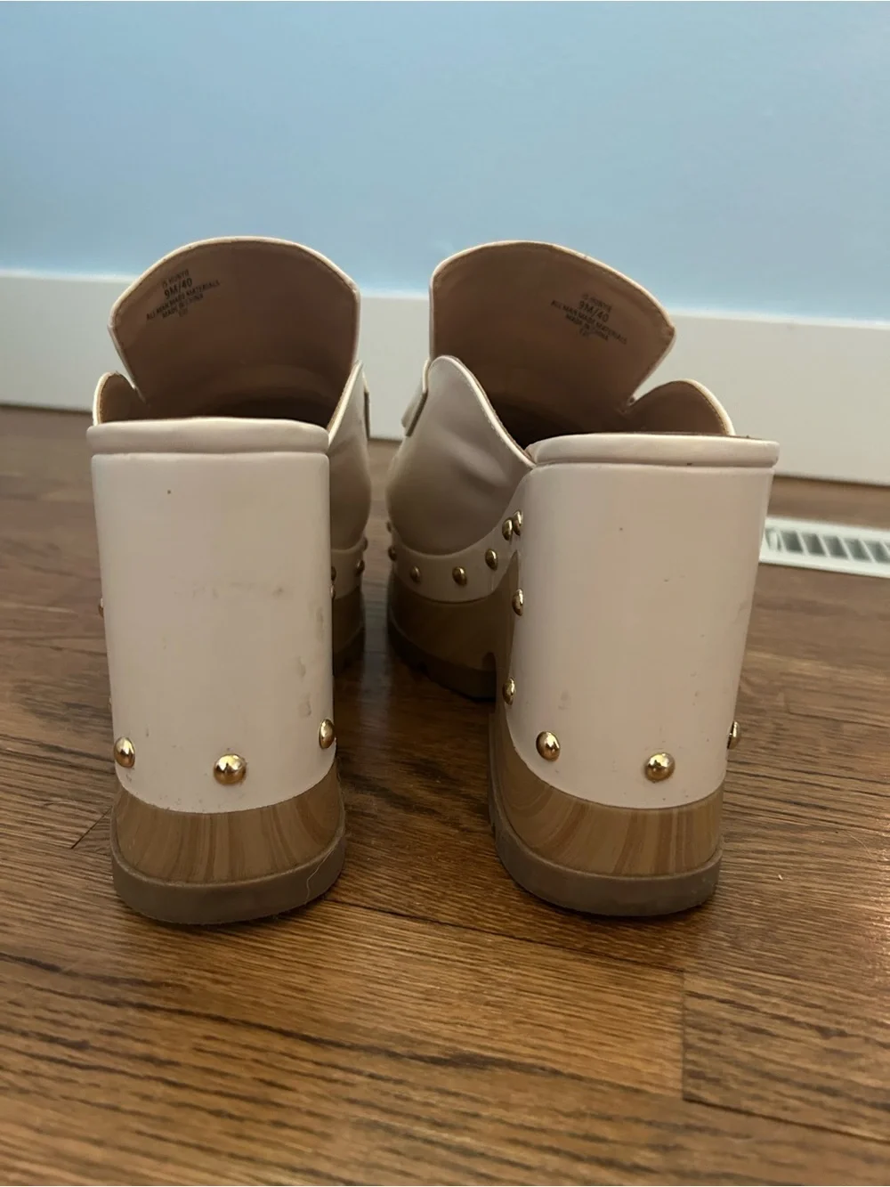 Jessica Simpson Cream Platform Clog Mules with Gold Studs